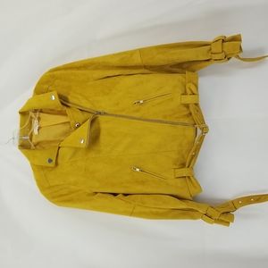 LE LIS Lightweight Mustard Yellow Faux Suede Moto Jacket